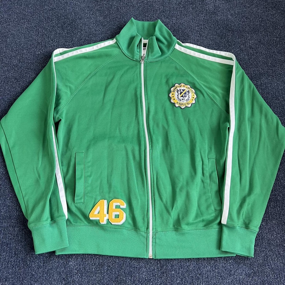 Y2K Aeropostale Track Jacket Mens Large Green Full Zip Varsity 46 Patch Striped